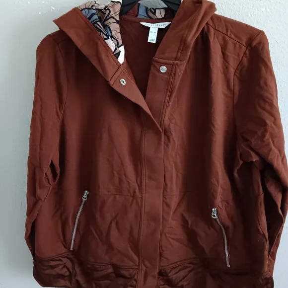 Sport Savvy French Terry and Satin Hooded Jacket - Sz XL a675798 - Picture 2 of 4